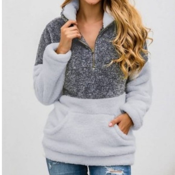 Doe & Rae Jacket Womens Size S Grey/White Colorblock 1/2 Zip Fleece - Picture 1 of 12